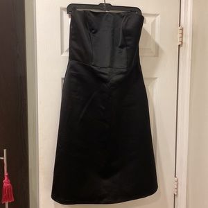 Strapless black satin dress